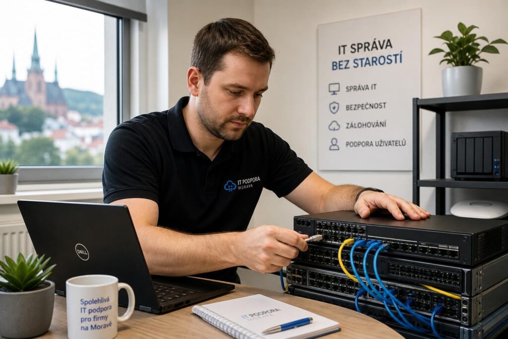 IT technik zajišťující správu sítě v kanceláři malé firmy